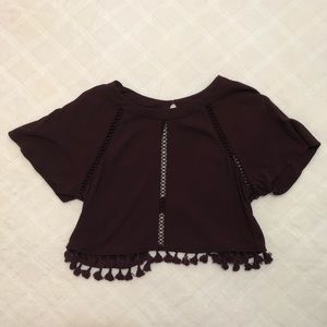 Forever 21 Cropped Maroon Cover Up Shirt